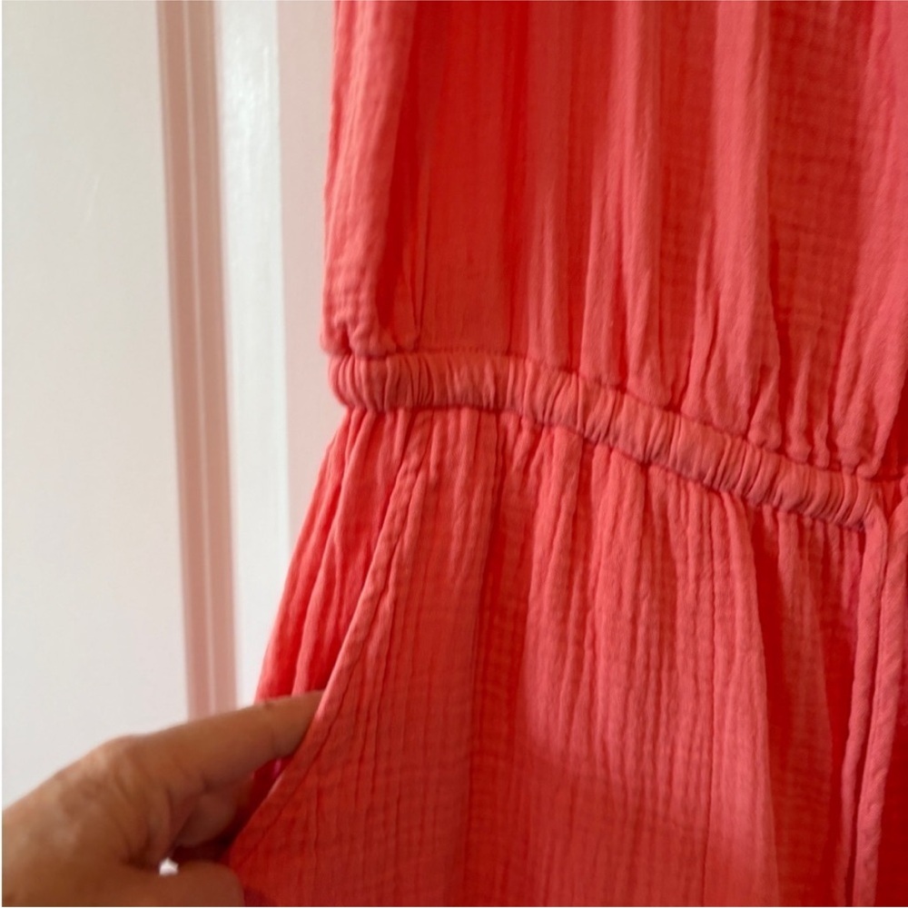 Evereve Gemma Playful Athletic Comfort Gauze Coral Cotton Jogger Jumpsuit L - Picture 7 of 10